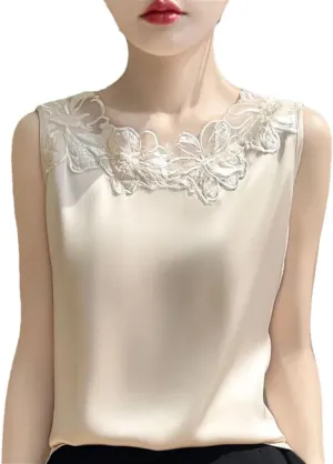Women's V-Neck Lace Printed Chinese Style Satin Temperament Sleeveless Camisole