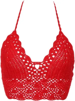 Women's V-Neck Mini Knitted Hollow Bohemian Cami Sleeveless Camisole
