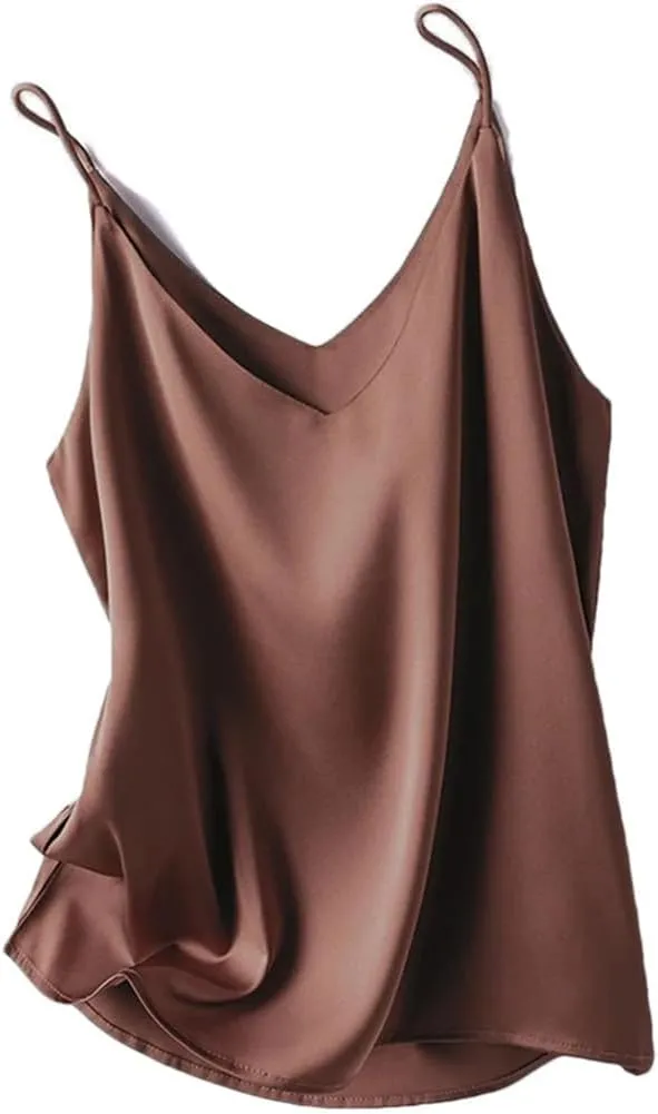 Women's V-Neck Solid Color Casual Simple Base Camisole Satin Classic Plus Size Sleeveless Camisole