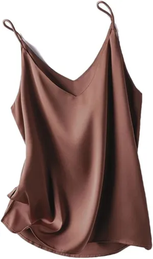 Women's V-Neck Solid Color Casual Simple Base Camisole Satin Classic Plus Size Sleeveless Camisole