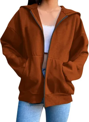 Womens Zipper Oversized Hoodies Winter Casual Sweatshirts Trendy Long Sleeve Fall Outfits with Pocket 2025 Clothes
