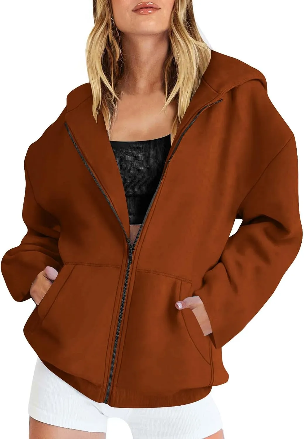 Womens Zipper Oversized Hoodies Winter Casual Sweatshirts Trendy Long Sleeve Fall Outfits with Pocket 2025 Clothes