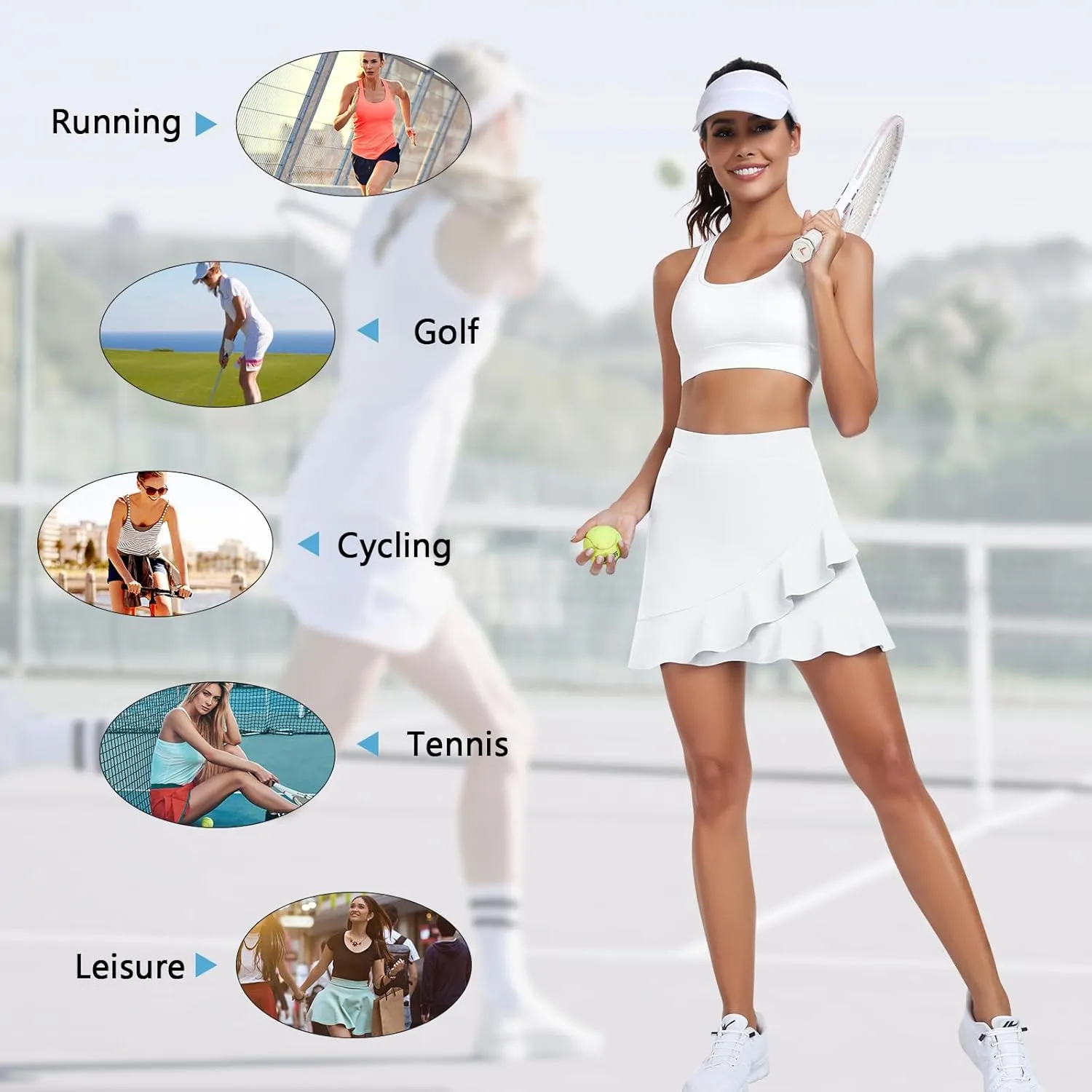 WOWENY Women's Athletic Tennis Skorts Summer Skirts for Women Running Golf Pickleball Skort Active Wear with Pockets