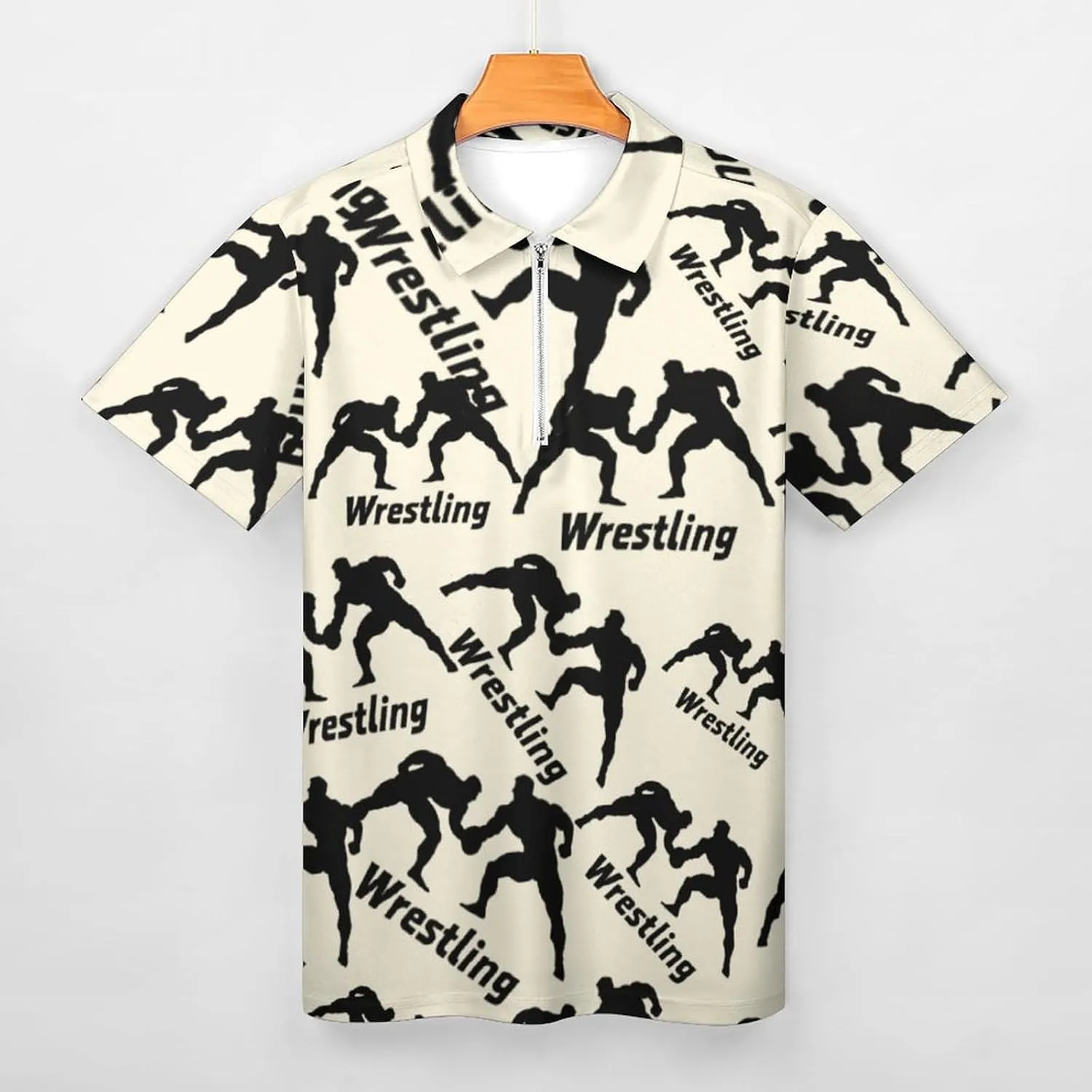 Wrestling Casual Polo Shirts for Men Short Sleeve Zippered Tops Slim Fit Sports T-Shirt