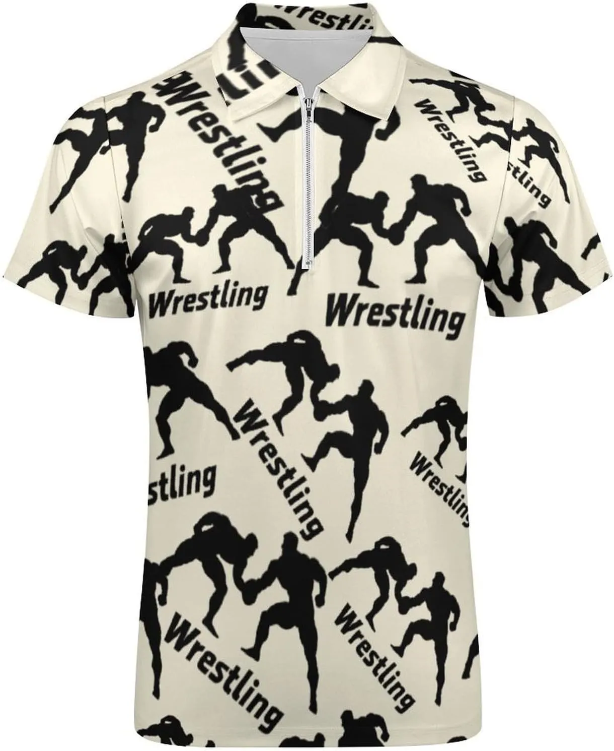 Wrestling Casual Polo Shirts for Men Short Sleeve Zippered Tops Slim Fit Sports T-Shirt