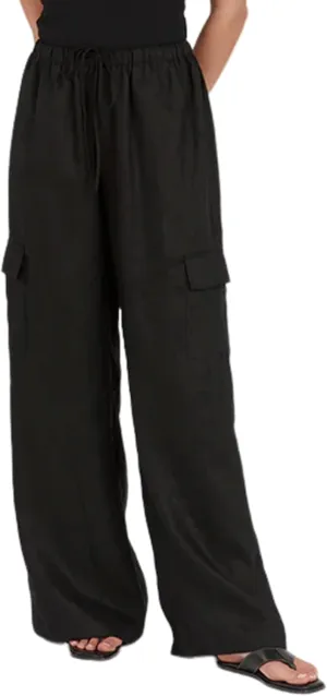 Xiaoxuemeng Womens Cotton Linen Wide Leg Pants Casual Elastic Waisted Cargo Pants with Pockets