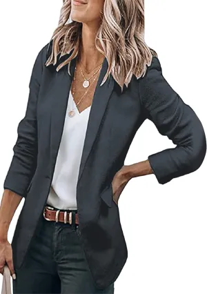 YMING Womens Casual Lapel Long Sleeve Blazer Open Front Work Jackets Button Solid Color Office Cardigan with Pockets