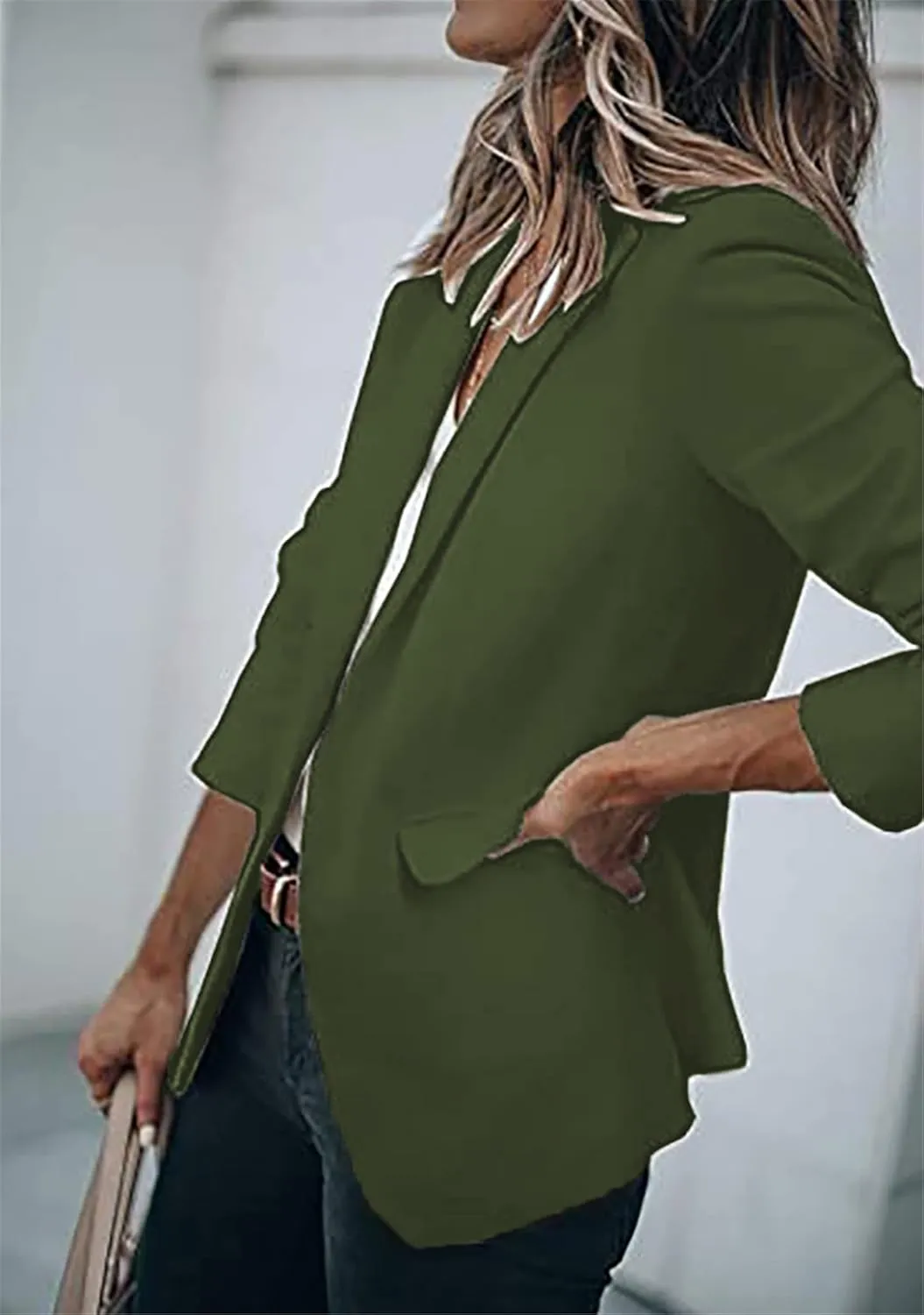 YMING Womens Casual Lapel Long Sleeve Blazer Open Front Work Jackets Button Solid Color Office Cardigan with Pockets