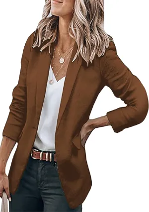 YMING Womens Casual Lapel Long Sleeve Blazer Open Front Work Jackets Button Solid Color Office Cardigan with Pockets