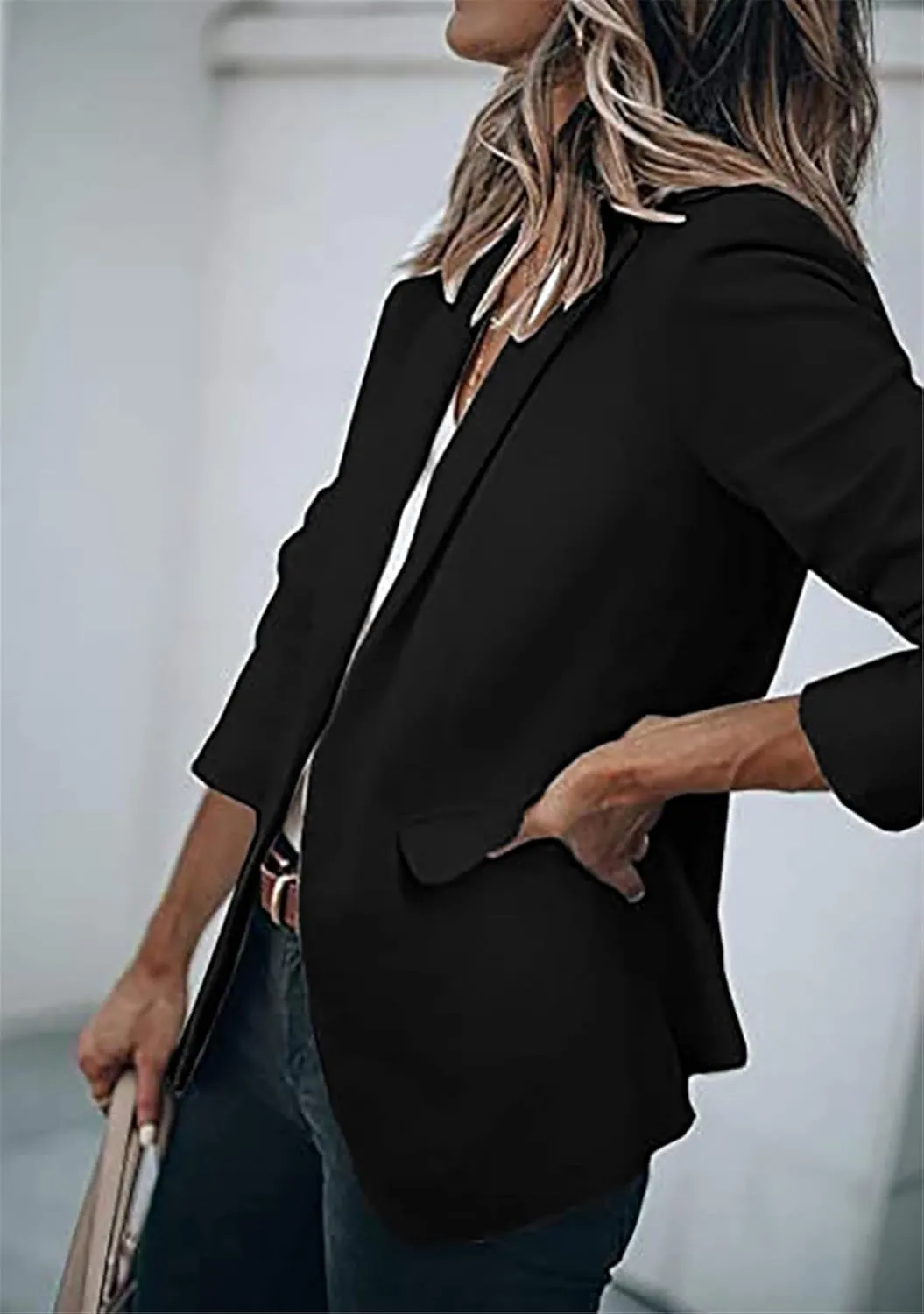YMING Womens Casual Lapel Long Sleeve Blazer Open Front Work Jackets Button Solid Color Office Cardigan with Pockets