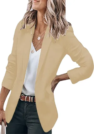 YMING Womens Casual Lapel Long Sleeve Blazer Open Front Work Jackets Button Solid Color Office Cardigan with Pockets