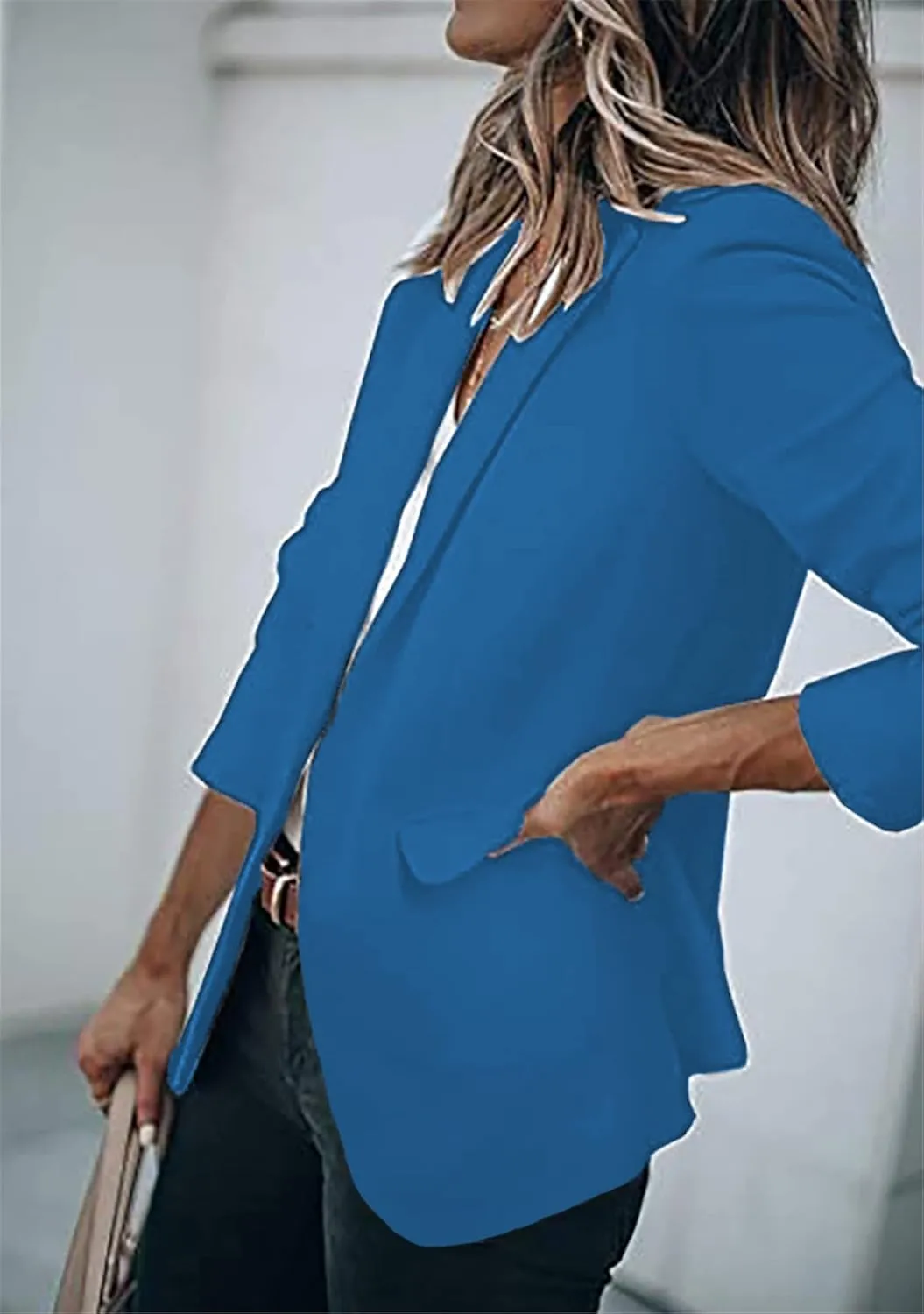 YMING Womens Casual Lapel Long Sleeve Blazer Open Front Work Jackets Button Solid Color Office Cardigan with Pockets