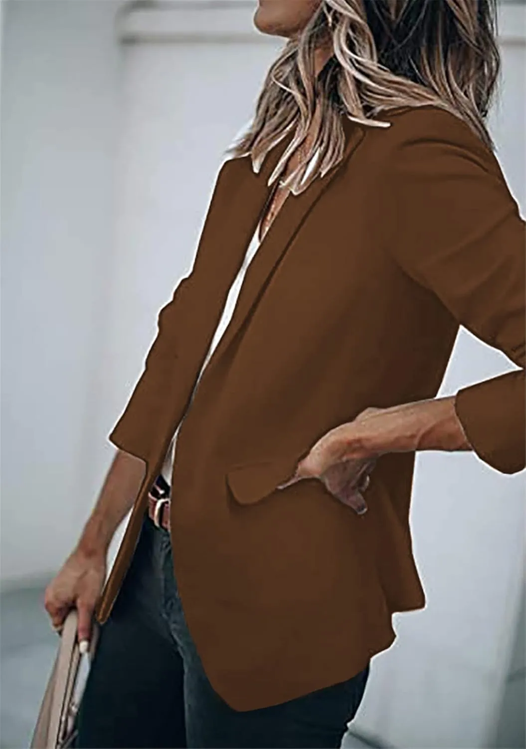 YMING Womens Casual Lapel Long Sleeve Blazer Open Front Work Jackets Button Solid Color Office Cardigan with Pockets