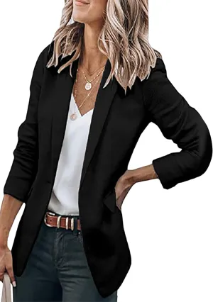 YMING Womens Casual Lapel Long Sleeve Blazer Open Front Work Jackets Button Solid Color Office Cardigan with Pockets