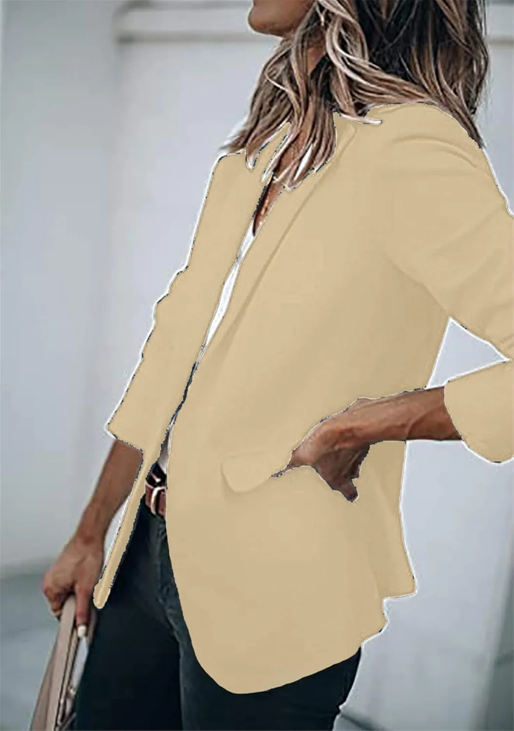 YMING Womens Casual Lapel Long Sleeve Blazer Open Front Work Jackets Button Solid Color Office Cardigan with Pockets
