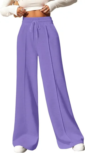 Yousify Wide Leg Sweatpants for Women Casual Elastic High Waisted Drawstring Long Pants with Pockets