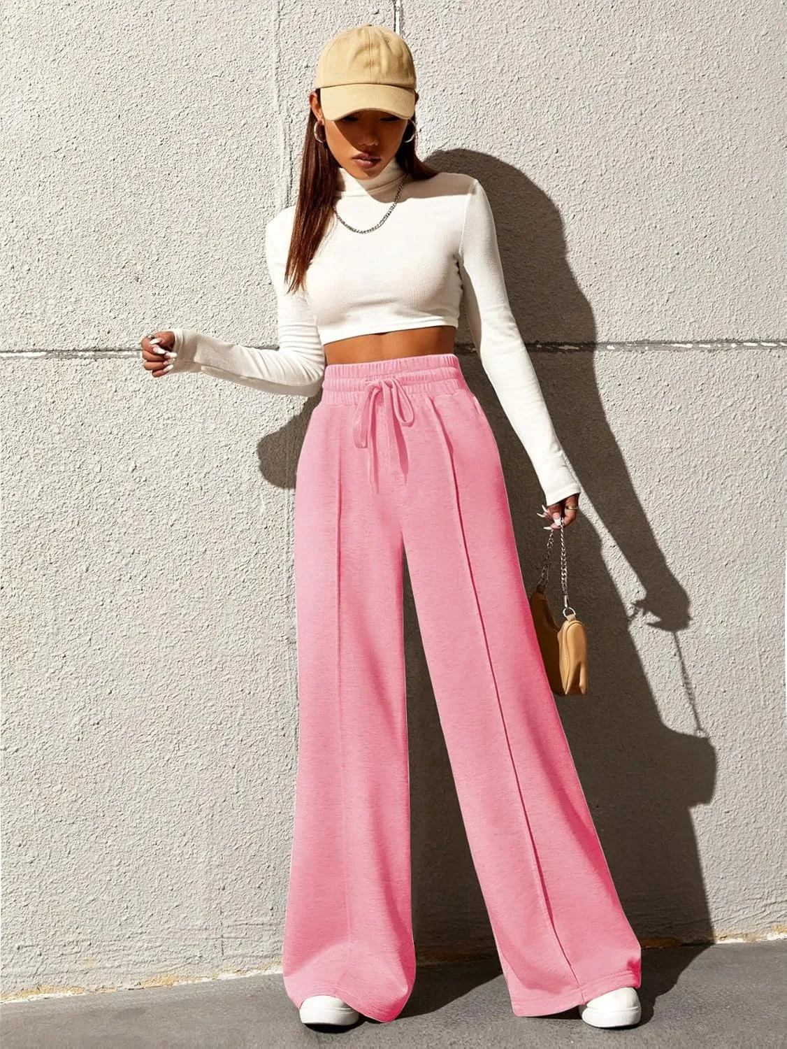 Yousify Wide Leg Sweatpants for Women Casual Elastic High Waisted Drawstring Long Pants with Pockets