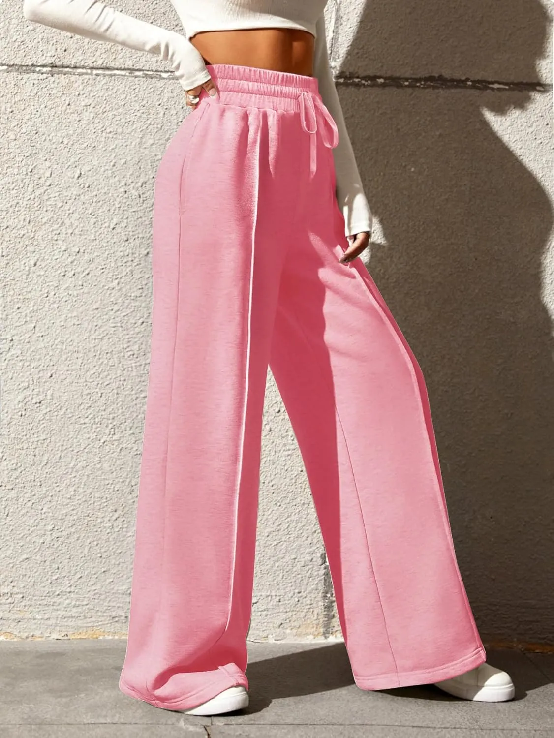 Yousify Wide Leg Sweatpants for Women Casual Elastic High Waisted Drawstring Long Pants with Pockets