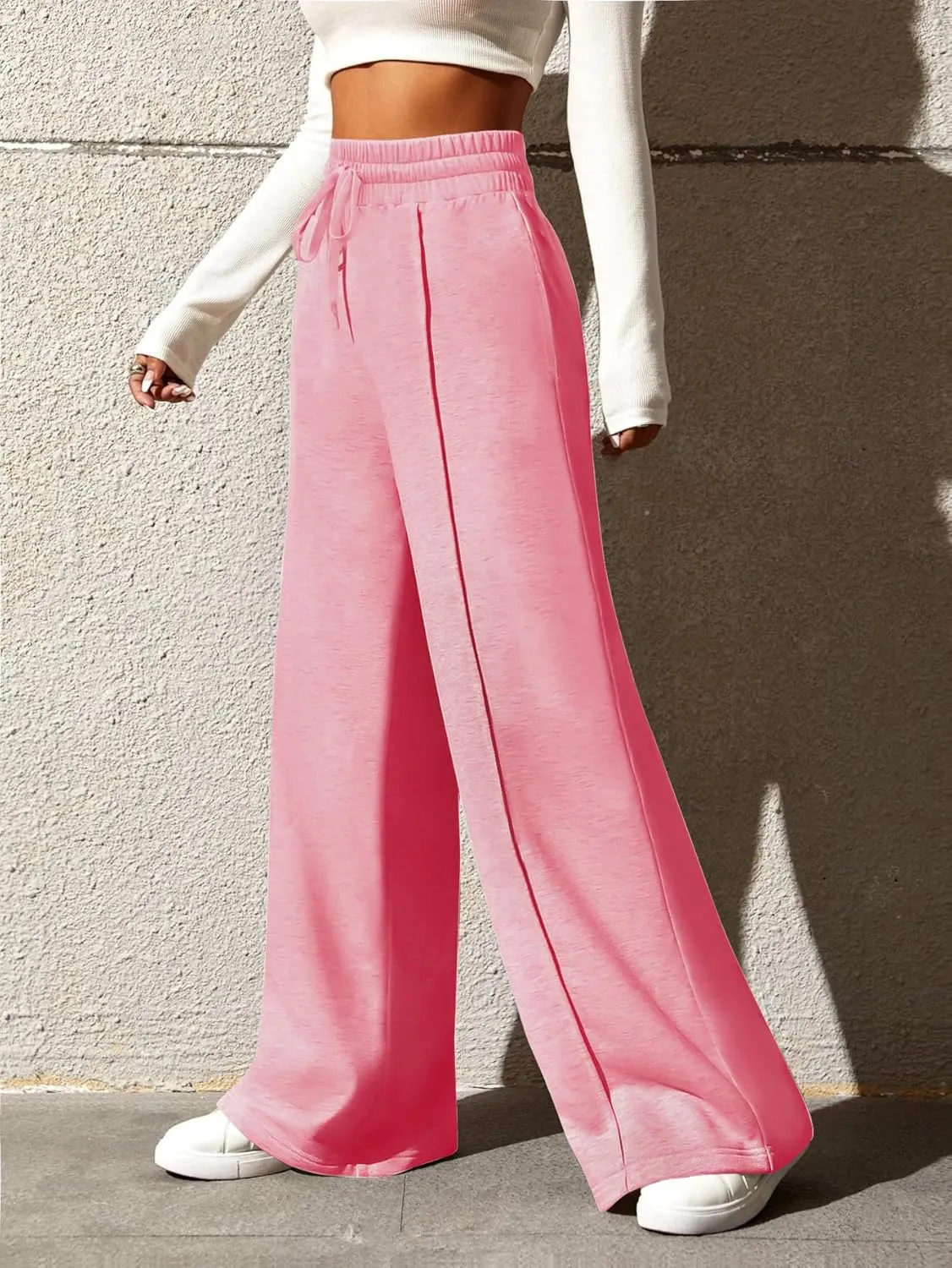 Yousify Wide Leg Sweatpants for Women Casual Elastic High Waisted Drawstring Long Pants with Pockets