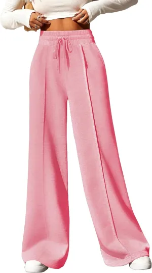 Yousify Wide Leg Sweatpants for Women Casual Elastic High Waisted Drawstring Long Pants with Pockets