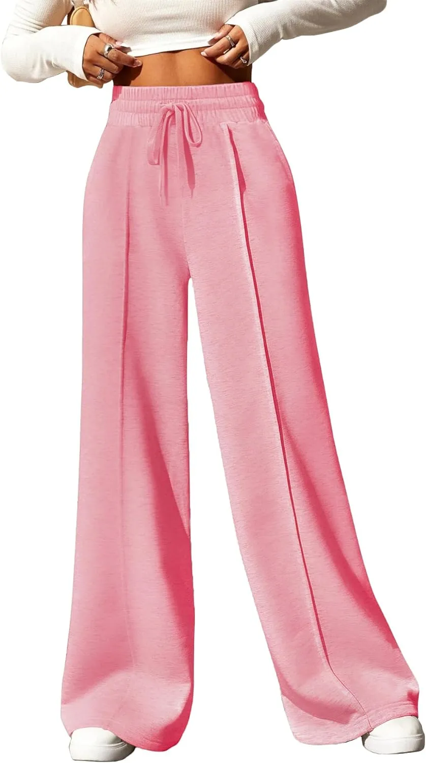 Yousify Wide Leg Sweatpants for Women Casual Elastic High Waisted Drawstring Long Pants with Pockets