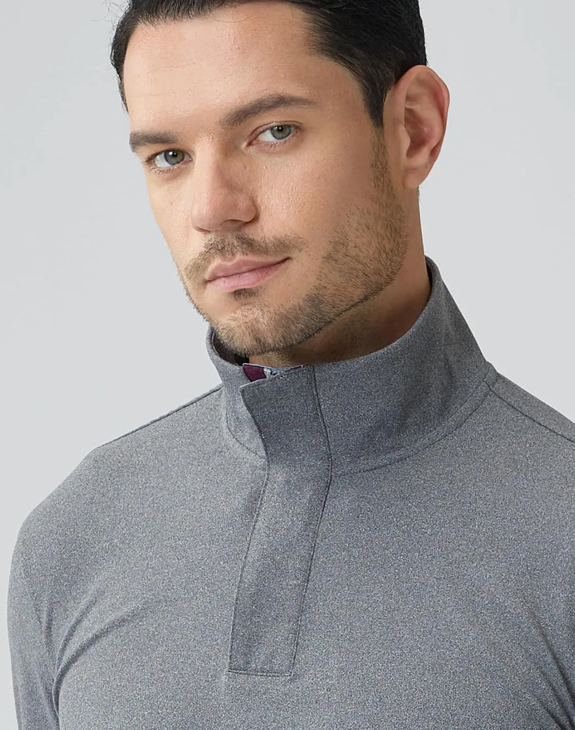 Zip-Neck Polo Shirts for Men Brushed Comfort Stretch Casual Long Sleeve Regular Fit