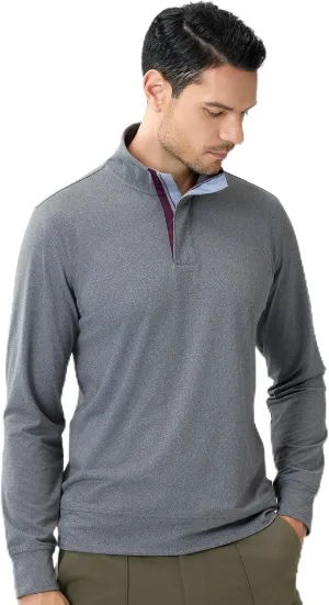 Zip-Neck Polo Shirts for Men Brushed Comfort Stretch Casual Long Sleeve Regular Fit