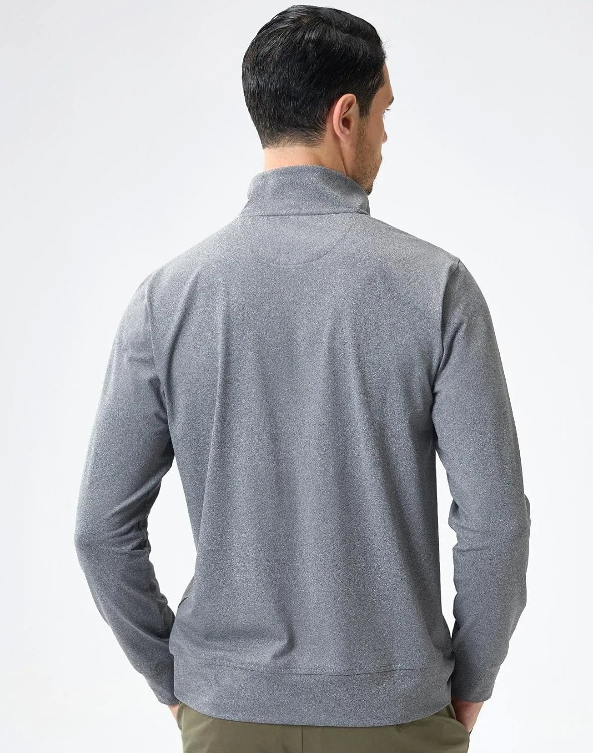 Zip-Neck Polo Shirts for Men Brushed Comfort Stretch Casual Long Sleeve Regular Fit
