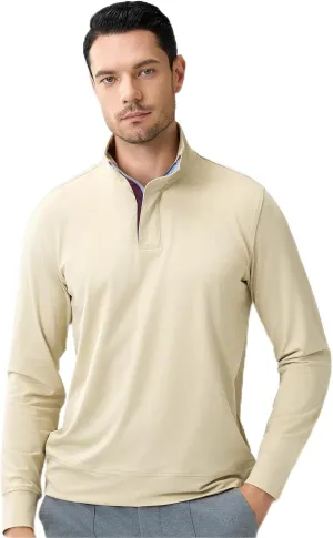 Zip-Neck Polo Shirts for Men Brushed Comfort Stretch Casual Long Sleeve Regular Fit