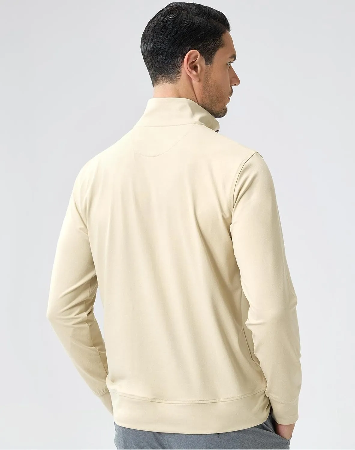 Zip-Neck Polo Shirts for Men Brushed Comfort Stretch Casual Long Sleeve Regular Fit